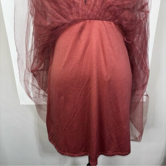 HAUTE MONDE PLUNGING-V CRISSCROSS OPEN BACK TULLE DRESS L DEEP ROSE FAIRYCORE - Picture 8 of 11